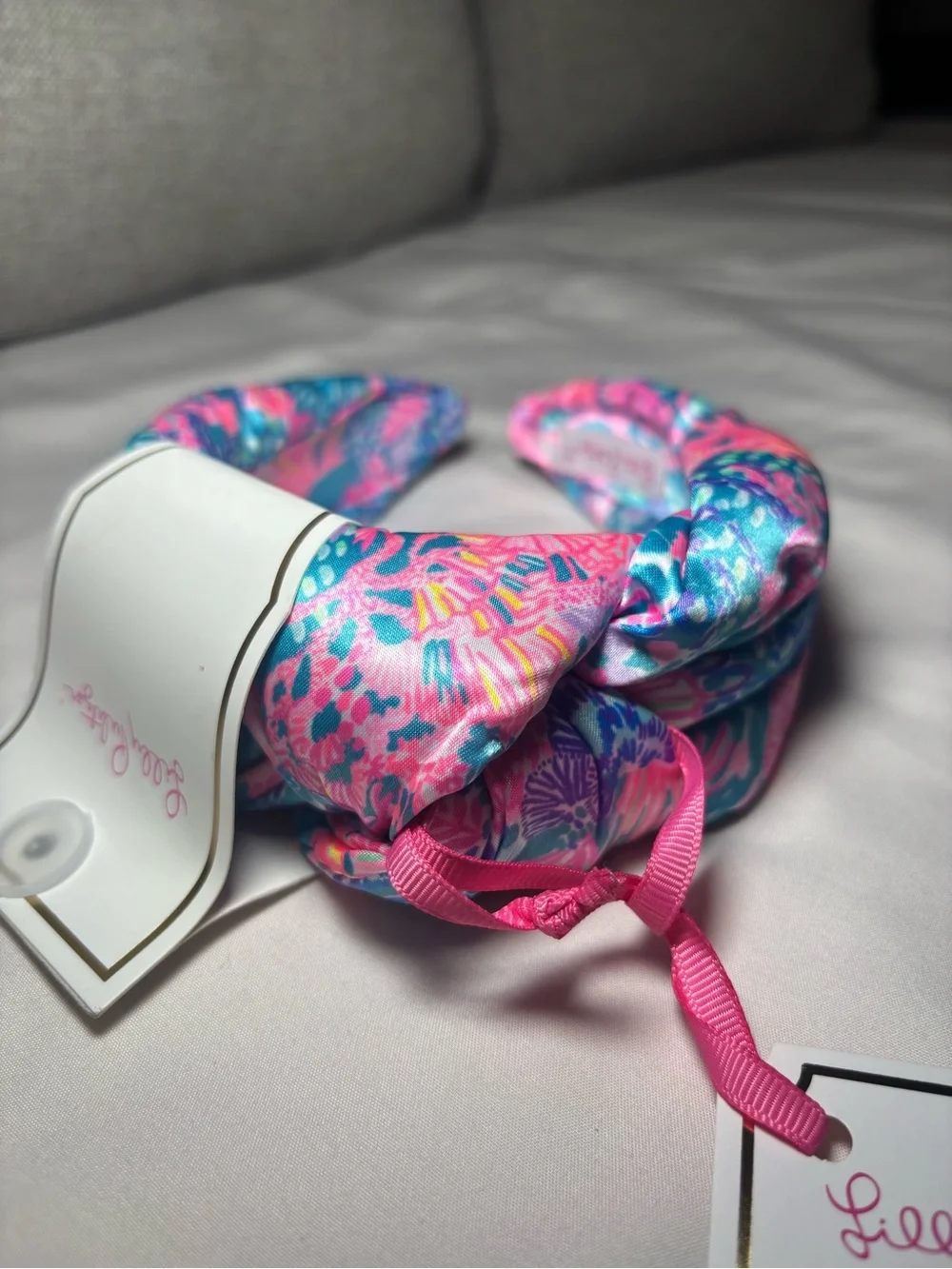 NWT Lilly Pulitzer “Splendor in the Sand”Pink & Aqua Wide Knotted Headband